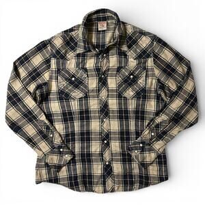 True Religion Western Pearl Snap Flannel Shirt Mens Actual Size 2XL Plaid